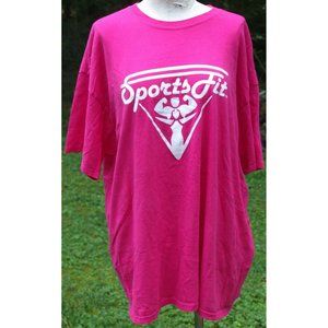 Gildan Women Pink T-shirt "Sports Fit" Man & Woman Flexing White Design Size 2XL
